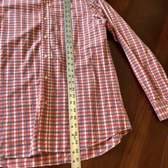 J McLaughlin Mens Shirt L Red Blue Check Trim Fit 100% Cotton Prep Classic‎ USA - Picture 9 of 12